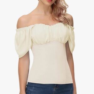 Renaissance Shirt Off Shoulder Flutter Short Sleeve Top